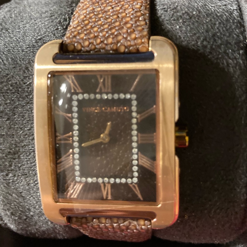 Vince Camuto Brown Rose Gold Rectangle Watch